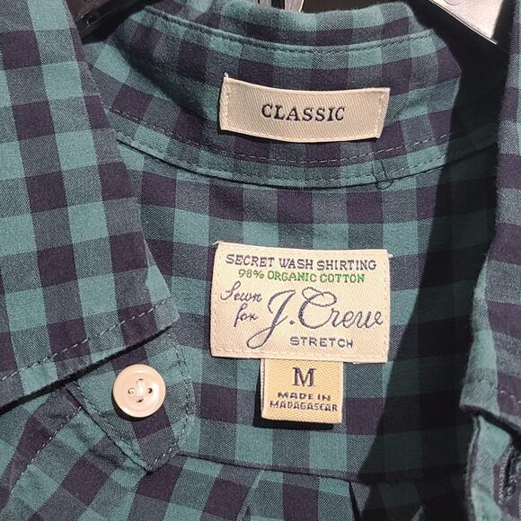 J. Crew Gingham Classic Secret Wash Button Front Shirt Navy Green - Picture 4 of 5